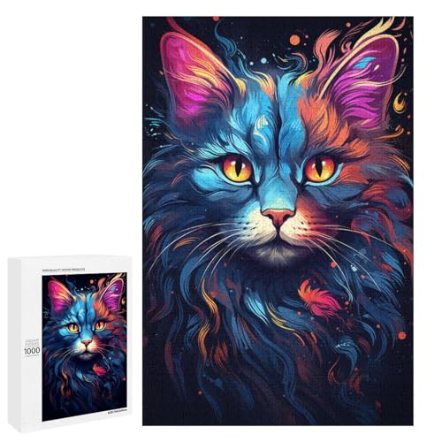 Puzzle für Erwachsene 1000 Teile buntes psychedelisches Katzenpuzzle für Erwachsene Holzspiele für die ganze Familie Weihnachts und Geburtstagsgeschenke 75 x 50 cm von QSYFNBZL