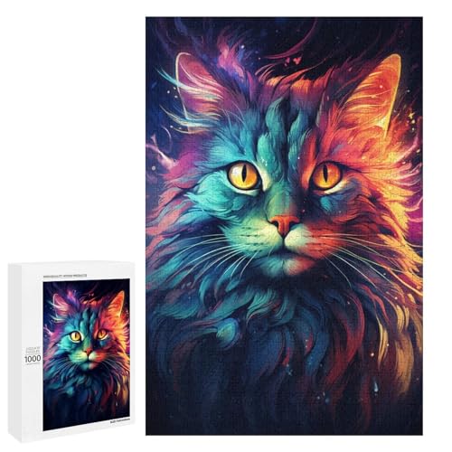 Puzzle für Erwachsene 1000 Teile buntes psychedelisches Katzenpuzzle für Erwachsene Holzspiele für die ganze Familie Weihnachts und Geburtstagsgeschenke 75 x 50 cm von QSYFNBZL