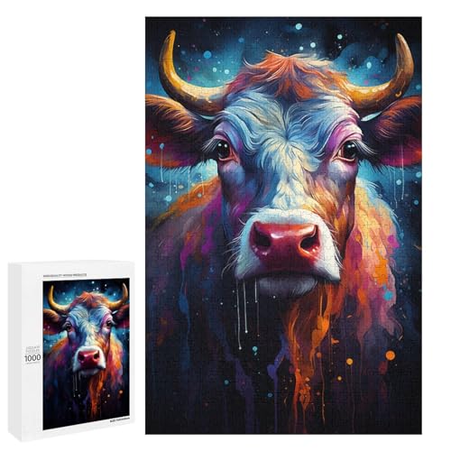 Puzzle für Erwachsene 1000 Teile buntes psychedelisches Kuh Puzzle Spielspielzeug lustig 75 x 50 cm von QSYFNBZL