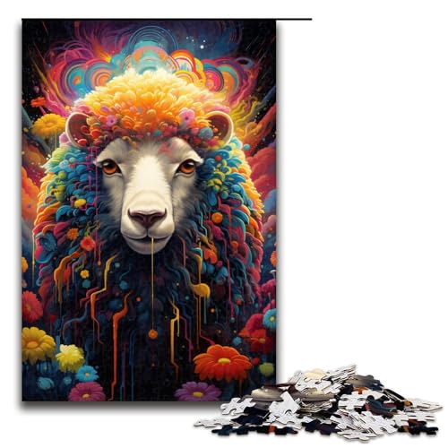 Puzzle für Erwachsene 1000 Teile buntes psychedelisches Schaf Puzzle Spiele Spielzeug Geschenk geeignet als Schreibtischdekoration 75 x 50 cm von QSYFNBZL