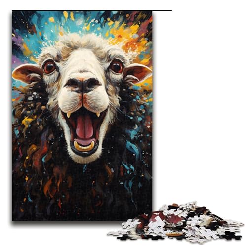 Puzzle für Erwachsene 1000 Teile buntes psychedelisches Schaf Puzzle Spiele Spielzeug Geschenk geeignet als Schreibtischdekoration 75 x 50 cm von QSYFNBZL