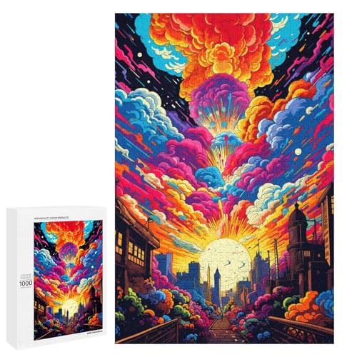Puzzle für Erwachsene 1000 Teile buntes psychedelisches Stadtpuzzle für Erwachsene Holzspiele für die ganze Familie Weihnachts und Geburtstagsgeschenke 75 x 50 cm von QSYFNBZL