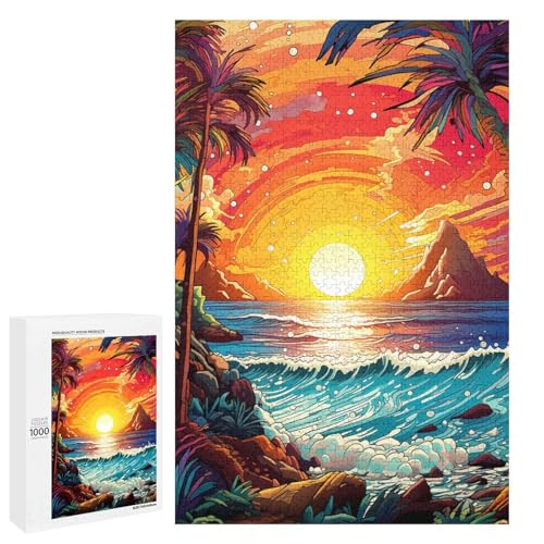 Puzzle für Erwachsene 1000 Teile buntes psychedelisches Strandpuzzle für Erwachsene Holzspiele für die ganze Familie Weihnachts und Geburtstagsgeschenke 75 x 50 cm von QSYFNBZL