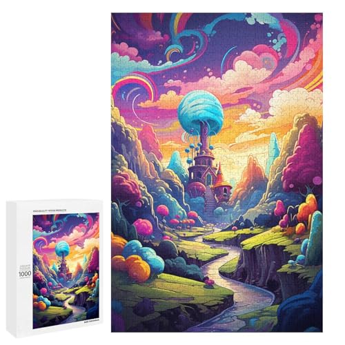 Puzzle für Erwachsene 1000 Teile buntes psychedelisches Süßigkeitenschloss Puzzle für Erwachsene Holzspiele für die ganze Familie Weihnachts und Geburtstagsgeschenke 75 x 50 cm von QSYFNBZL