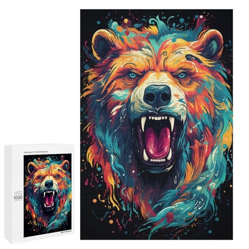 Puzzle für Erwachsene 1000 Teile buntes psychedelisches Tier Bären Puzzle für Erwachsene Holzspiele für die ganze Familie Weihnachts und Geburtstagsgeschenke 75 x 50 cm von QSYFNBZL