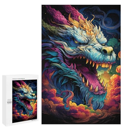Puzzle für Erwachsene 1000 Teile buntes psychedelisches asiatisches Drachenpuzzle für Erwachsene Holzspiele für die ganze Familie Weihnachts und Geburtstagsgeschenke 75 x 50 cm von QSYFNBZL
