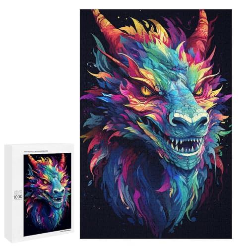 Puzzle für Erwachsene 1000 Teile buntes psychedelisches asiatisches Drachenpuzzle für Erwachsene Holzspiele für die ganze Familie Weihnachts und Geburtstagsgeschenke 75 x 50 cm von QSYFNBZL
