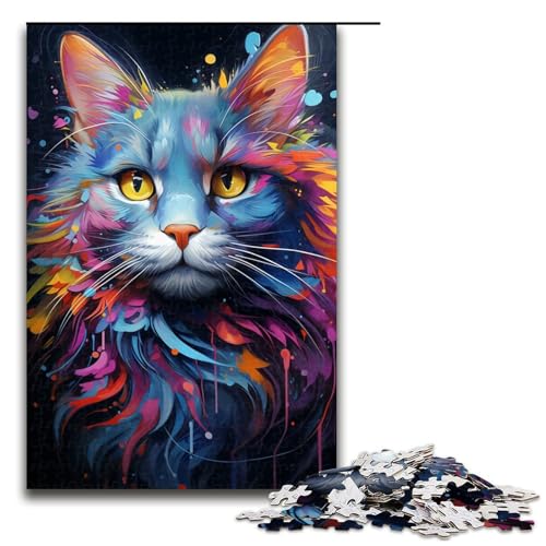 Puzzle für Erwachsene 1000 Teile erstaunlich Bunte magische Katze lustiges Familienpuzzle tolles Geschenk für Teenager ab 14 Jahren 75 x 50 cm von QSYFNBZL