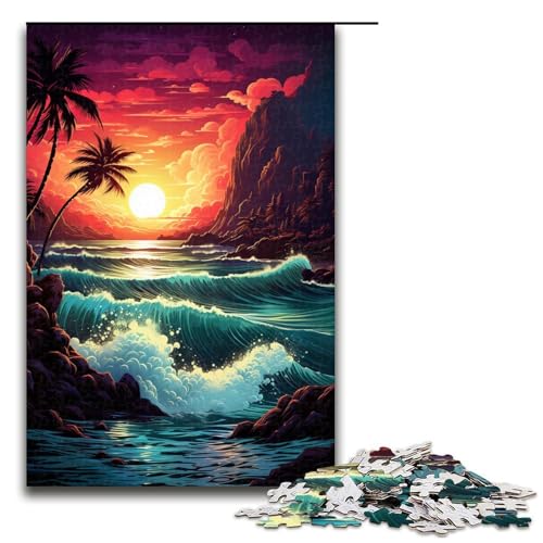 Puzzle für Erwachsene 1000 Teile farbenfroh Psychedelischer Neonstrand unmögliches Puzzle Familienspiel Stressabbau schwierige Herausforderung 75 x 50 cm von QSYFNBZL