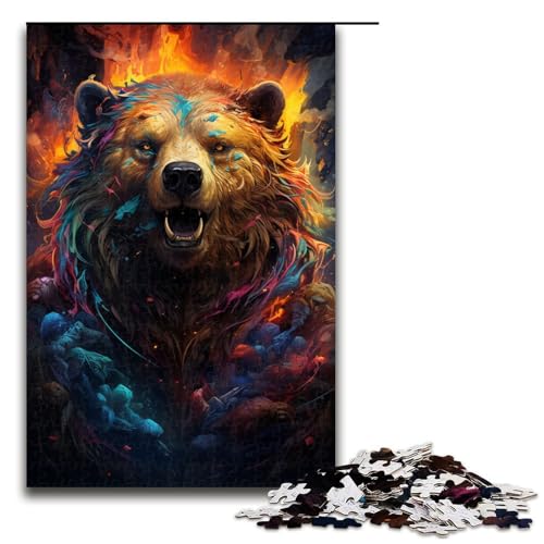 Puzzle für Erwachsene 1000 Teile farbenfroh Psychedelischer Schild Kriegerbär unmögliches Puzzle Familienspiel Stressabbau schwierige Herausforderung 75 x 50 cm von QSYFNBZL