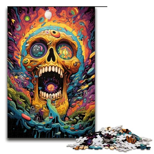 Puzzle für Erwachsene 1000 Teile farbenfroh Psychedelischer Totenkopf Puzzle Spielspielzeug lustig 75 x 50 cm von QSYFNBZL