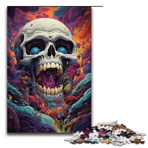 Puzzle für Erwachsene 1000 Teile farbenfroh Psychedelischer Totenkopf Puzzle Spielspielzeug lustig 75 x 50 cm von QSYFNBZL