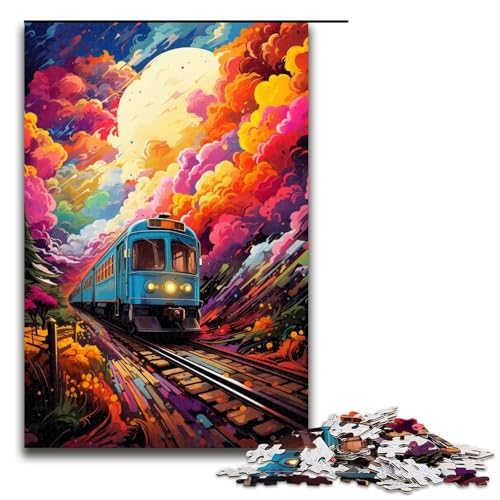 Puzzle für Erwachsene 1000 Teile farbenfroh Psychedelischer Zug Puzzle Spielspielzeug lustig 75 x 50 cm von QSYFNBZL