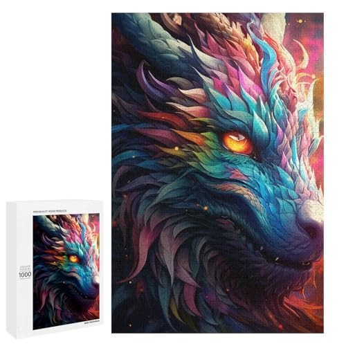 Puzzle für Erwachsene 1000 Teile farbenfroh psychedelisch Fantasie Drachen Puzzle Spiel Spielzeug lustig 75 x 50 cm von QSYFNBZL