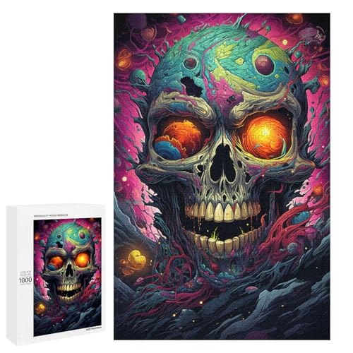 Puzzle für Erwachsene 1000 Teile farbenfroh psychedelisch Fantasie Totenkopf Puzzle Spiele Spielzeug Geschenk geeignet als Schreibtischdekoration 75 x 50 cm von QSYFNBZL