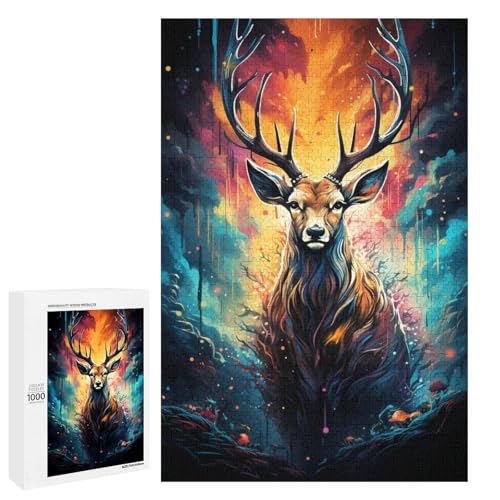 Puzzle für Erwachsene 1000 Teile farbenfroh psychedelisch Hirsch Tierpuzzle Spielspielzeug lustig 75 x 50 cm von QSYFNBZL