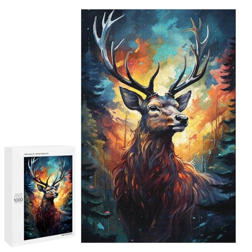 Puzzle für Erwachsene 1000 Teile farbenfroh psychedelisch Hirsch Tierpuzzle Spielspielzeug lustig 75 x 50 cm von QSYFNBZL