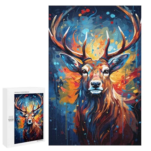 Puzzle für Erwachsene 1000 Teile farbenfroh psychedelisch Hirsch Tierpuzzle Spielspielzeug lustig 75 x 50 cm von QSYFNBZL