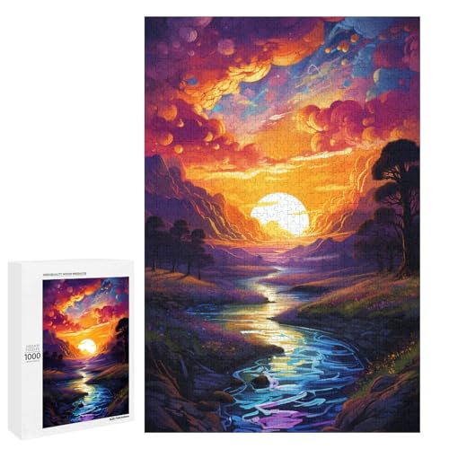 Puzzle für Erwachsene 1000 Teile farbenfroh psychedelisch Landschaft Sonnenuntergang Puzzle Spiele Spielzeug Geschenk geeignet als Schreibtischdekoration 75 x 50 cm von QSYFNBZL