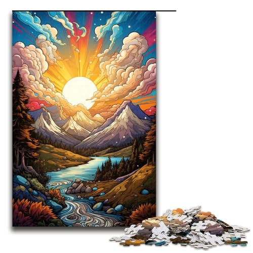 Puzzle für Erwachsene 1000 Teile farbenfroh psychedelisch Pop Art Berg Puzzle Spielspielzeug lustig 75 x 50 cm von QSYFNBZL