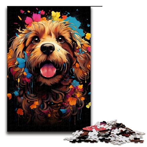 Puzzle für Erwachsene 1000 Teile farbenfroh psychedelisch Pudel Schmetterling Puzzle Spiele Spielzeug Geschenk geeignet als Schreibtischdekoration 75 x 50 cm von QSYFNBZL