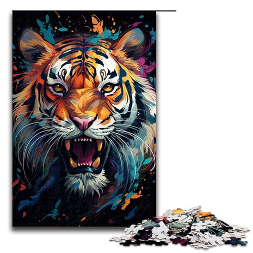 Puzzle für Erwachsene 1000 Teile farbenfroh psychedelisch Spritzfarbe Tiger Puzzle Spielspielzeug lustig 75 x 50 cm von QSYFNBZL
