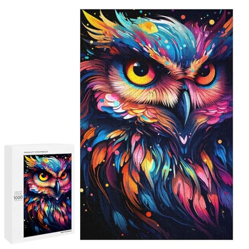 Puzzle für Erwachsene 1000 Teile farbenfroh psychedelisch Tier Eule Puzzle Spiel Spielzeug lustig 75 x 50 cm von QSYFNBZL