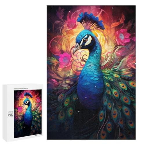Puzzle für Erwachsene 1000 Teile farbenfroh psychedelisch Tier Pfau Puzzle Spiel Spielzeug lustig 75 x 50 cm von QSYFNBZL