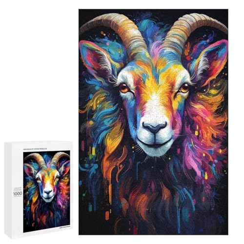 Puzzle für Erwachsene 1000 Teile farbenfroh psychedelisch Tier Ziege Puzzle Spiel Spielzeug lustig 75 x 50 cm von QSYFNBZL