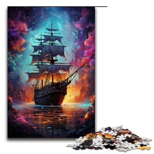 Puzzle für Erwachsene 1000 Teile farbenfroh psychedelisch galaktisches Piratenschiff Puzzle Spielspielzeug lustig 75 x 50 cm von QSYFNBZL