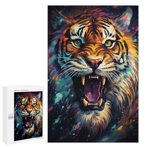 Puzzle für Erwachsene 1000 Teile farbenfroh psychedelisch kosmischer Tiger Puzzle Spielspielzeug lustig 75 x 50 cm von QSYFNBZL