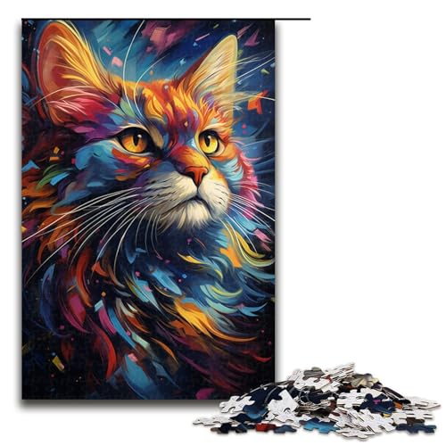 Puzzle für Erwachsene 1000 Teile farbenfroh psychedelisch mysteriöse Katze Puzzle Spielspielzeug lustig 75 x 50 cm von QSYFNBZL
