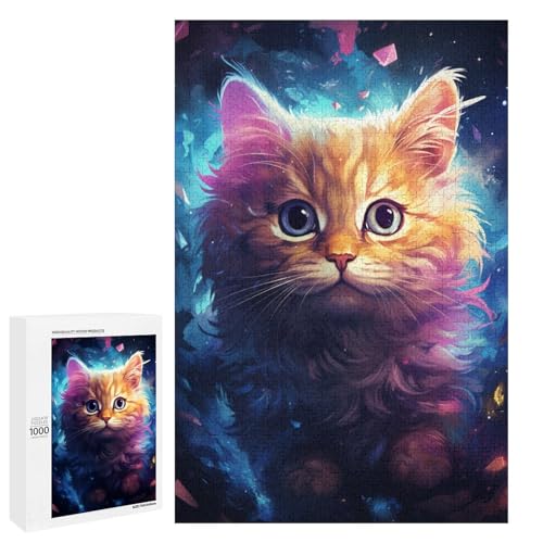 Puzzle für Erwachsene 1000 Teile farbenfroh psychedelisch süßes Nebelkätzchen Puzzle Lernspiele für Zuhause DIY Spielzeug tolles Geschenk für Spiele 75 x 50 cm von QSYFNBZL