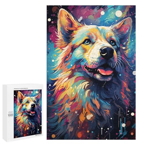 Puzzle für Erwachsene 1000 Teile farbenfroh psychedelisch von Galaxy Collie Geburtstagsgeschenk für Teenager ab 14 Jahren 75 x 50 cm von QSYFNBZL