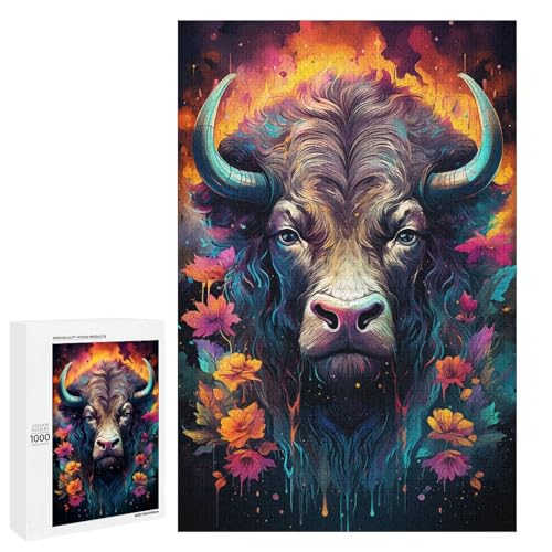 Puzzle für Erwachsene 1000 Teile farbenfroh psychedelisch von Psychedelic Buffalo Puzzle Lernspiele für Zuhause DIY Spielzeug tolles Geschenk für Spiele 75 x 50 cm von QSYFNBZL