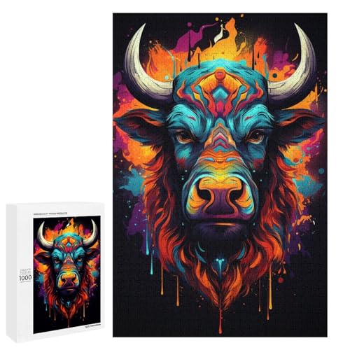 Puzzle für Erwachsene 1000 Teile farbenfroh psychedelisch von Psychedelic Buffalo. Spielzeug intellektuelles Spiel ganze Familie 75 x 50 cm von QSYFNBZL