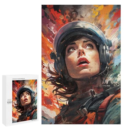 Puzzle für Erwachsene 1000 Teile farbenfroh psychedelisch weibliche Pilotin Puzzle Spiele Spielzeug Geschenk geeignet für die Schreibtischdekoration 75 x 50 cm von QSYFNBZL