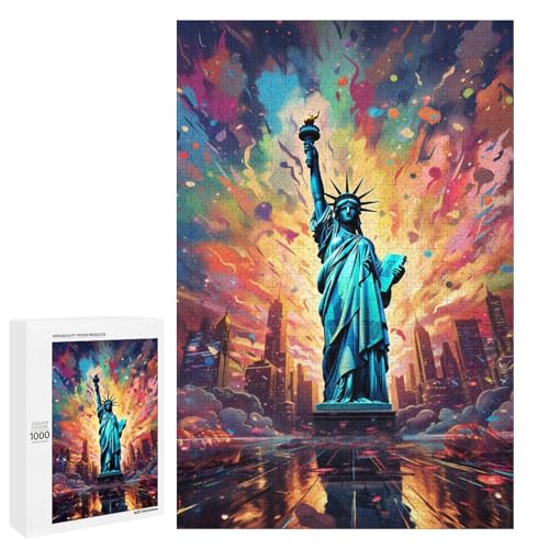 Puzzle für Erwachsene 1000 Teile farbenfrohe Psychedelia der Freiheitsstatue Puzzle für Kinder Holzpuzzle dekomprimierendes intellektuelles Lernspielzeug 75 x 50 cm Puzzle für Erwachsene 1000 Teile farbenfrohe Psychedelia der Freiheitsstatue Puzzle für Kinder Holzpuzzle dekomprimierendes intellektuelles Lernspielzeug 75 x 50 cm von QSYFNBZL