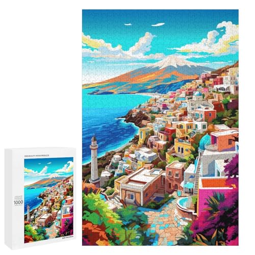Puzzle für Erwachsene 1000 Teile farbenfrohe Psychedelia der griechischen Inseln Puzzle Spiele Spielzeug Geschenk geeignet als Schreibtischdekoration 75 x 50 cm von QSYFNBZL