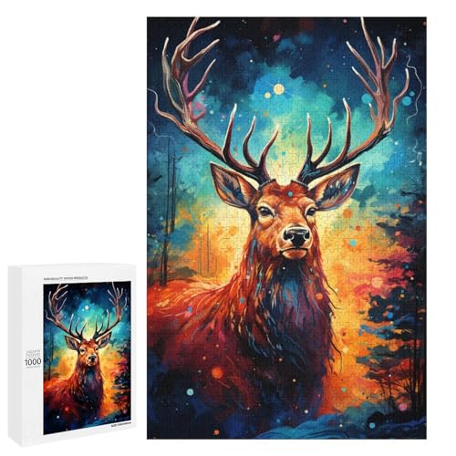 Puzzle für Erwachsene 1000 Teile farbenfrohe Psychedelia des Sternenhimmels Hirsch Puzzle für Lernspiele Herausforderungsspielzeug einzigartige Heimdekoration und Geschenke 75 x 50 cm Puzzle für Erwachsene 1000 Teile farbenfrohe Psychedelia des Sternenhimmels Hirsch Puzzle für Lernspiele Herausforderungsspielzeug einzigartige Heimdekoration und Geschenke 75 x 50 cm von QSYFNBZL