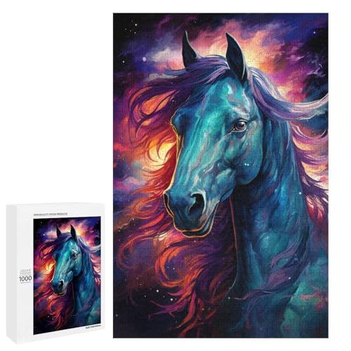 Puzzle für Erwachsene 1000 Teile farbenfrohe Psychedelia des Sternenhimmels Pferd Heimdekoration Puzzle Spielzeug Geschenk für die ganze Familie 75 x 50 cm von QSYFNBZL