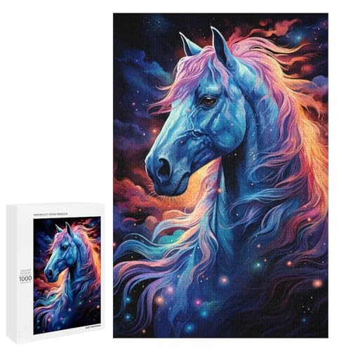 Puzzle für Erwachsene 1000 Teile farbenfrohe Psychedelia des Sternenhimmels Pferd unmögliches Puzzle Familienspiel Stressabbau schwierige Herausforderung 75 x 50 cm von QSYFNBZL