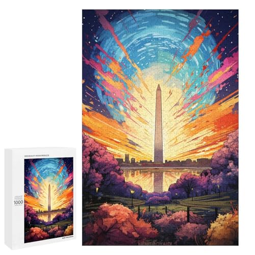 Puzzle für Erwachsene 1000 Teile farbenfrohe Psychedelia des Washington Monuments Spielzeug intellektuelles Spiel ganze Familie 75 x 50 cm von QSYFNBZL