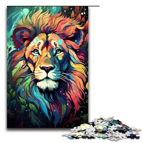 Puzzle für Erwachsene 1000 Teile farbenfrohe Psychedelia eines süßen Löwen Geburtstagsgeschenk für Teenager ab 14 Jahren 75 x 50 cm von QSYFNBZL