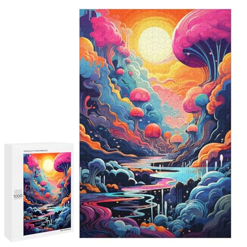 Puzzle für Erwachsene 1000 Teile farbenfrohe Psychedelia of Mysterious Terrain Spielzeug intellektuelles Spiel ganze Familie 75 x 50 cm von QSYFNBZL