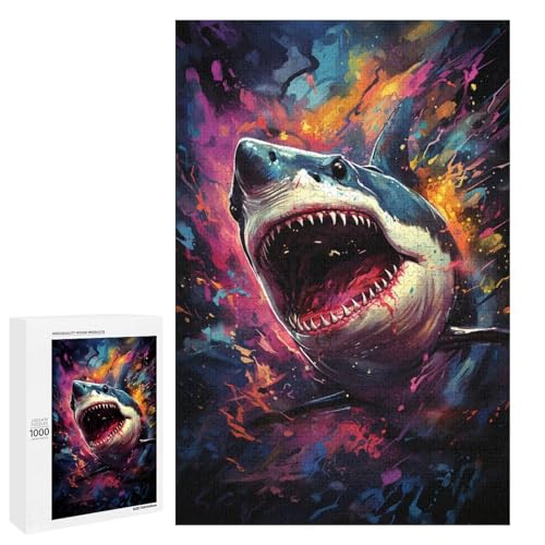 Puzzle für Erwachsene 1000 Teile farbenfrohe Psychedelia of Sharks Puzzles Spiele Spielzeug Geschenk geeignet als Schreibtischdekoration 75 x 50 cm von QSYFNBZL
