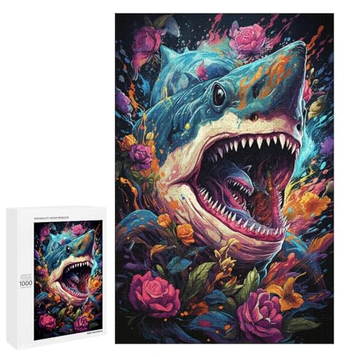 Puzzle für Erwachsene 1000 Teile farbenfrohe Psychedelia of Sharks Puzzles Spiele Spielzeug Geschenk geeignet als Schreibtischdekoration 75 x 50 cm von QSYFNBZL