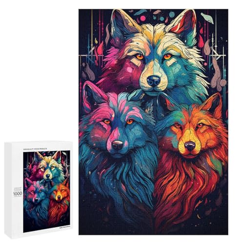 Puzzle für Erwachsene 1000 Teile farbenfrohe Psychedelia of Spirit Wolf Puzzle für Kinder Holzpuzzle dekomprimierendes intellektuelles Lernspielzeug 75 x 50 cm Puzzle für Erwachsene 1000 Teile farbenfrohe Psychedelia of Spirit Wolf Puzzle für Kinder Holzpuzzle dekomprimierendes intellektuelles Lernspielzeug 75 x 50 cm von QSYFNBZL