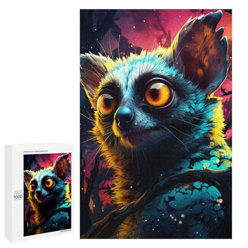Puzzle für Erwachsene 1000 Teile farbenfrohe Psychedelia von Lemuren in Einer sternenklaren Nacht Geburtstagsgeschenk für Teenager ab 14 Jahren 75 x 50 cm von QSYFNBZL