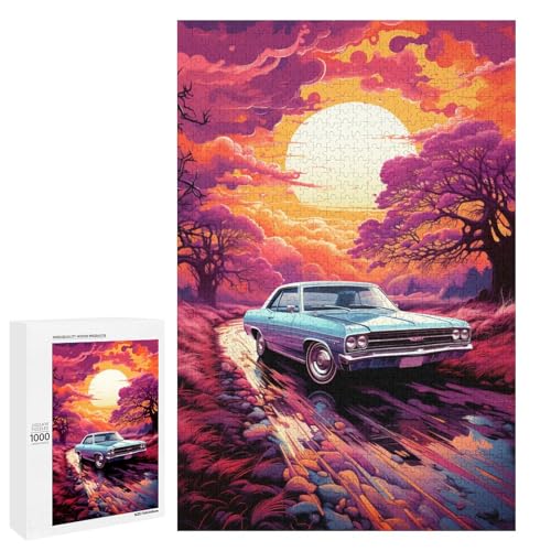 Puzzle für Erwachsene 1000 Teile farbenfrohe Psychedelia von rosa Oldtimern Geburtstagsgeschenk für Teenager ab 14 Jahren 75 x 50 cm von QSYFNBZL